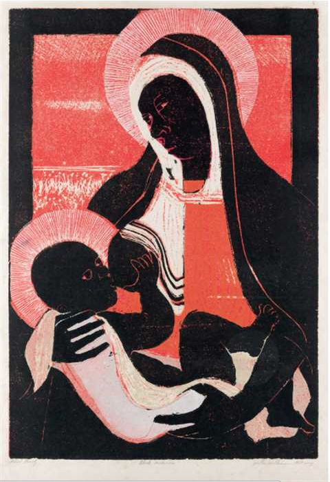 William Walter, Black Madonna, Color woodcut, 1965