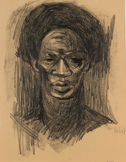 PFF104-Barbara Bullock, Brother, Charcoal, 1968. Portrait of an African American male with face, neck, and partial shoulders.