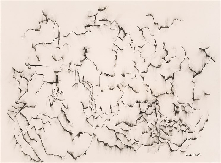 PFF135-Norman Lewis, Untitled Abstract Composition, Ink, 1953-1955. Abstract inkwash drawing with dry-brush technique.