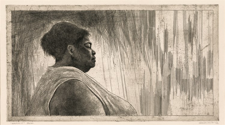 PFF139-Charles White, Missouri C., Etching, 1965. Portrait of African American woman in profile.