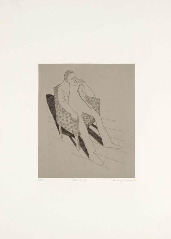 PFF140B-Benny Andrews, Growing Up, Etching, 1974. A male figure seated in an arm chair (Impressions:Our World Volume).