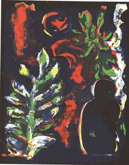 PFF146C-David Driskell, Silence, Serigraph, 2008. Abstract composition with reference to a silhouetted figure in a landscape (Doorway Portfolio).