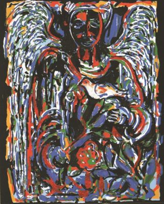 PFF146F-David Driskell, Angel of Peace, Serigraph, 2008. Abstract composition with reference to angelic figure in blue and black (Doorway Portfolio).
