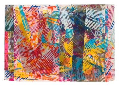 PFF164-Sam Gilliam, Pretty Boxes, Lithographs, 1993. Abstract patterns from cut portions of larger patterns and assembled in vertical strips.