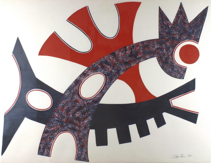PFF171-Charles Searles, Fish and Bird, Acrylic, 1998. Abstract composition representing a fish and bird.