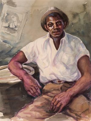 PFF182-Dox Thrash, Wandering Boy, Watercolor, 1940. Portrait of young African American man.