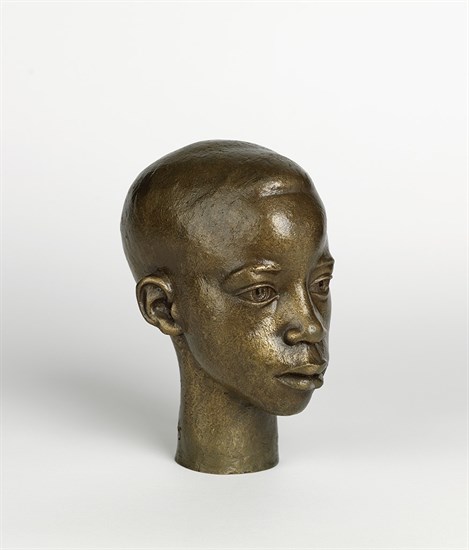 PFF185-William Artis, Michael (Head of a Boy), 1950. Bronze bust of a young boy with a greenish-copper patina.