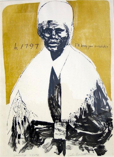 PFF195-Calvin Burnett, Sojourner Truth: I’ll Keep You Scratchin’, Lithograph, 1964. Portrait of Sojourner Truth on yellow ground.
