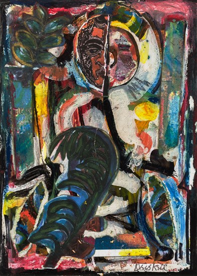 PFF199-David Driskell, African Mask I, Mixed Media, 2007. Abstract composition with figural elements.