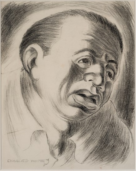 PFF217-Charles White, Diego Rivera (Portrait of a Man), 1935-38. Small charcoal portrait of Mexican Muralist Diego Rivera.