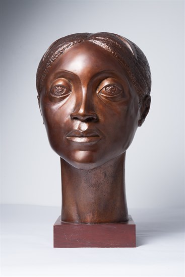 PFF222-Elizabeth Catlett, Glory, Bronze, 1981. Bust of female figure with copper patina.