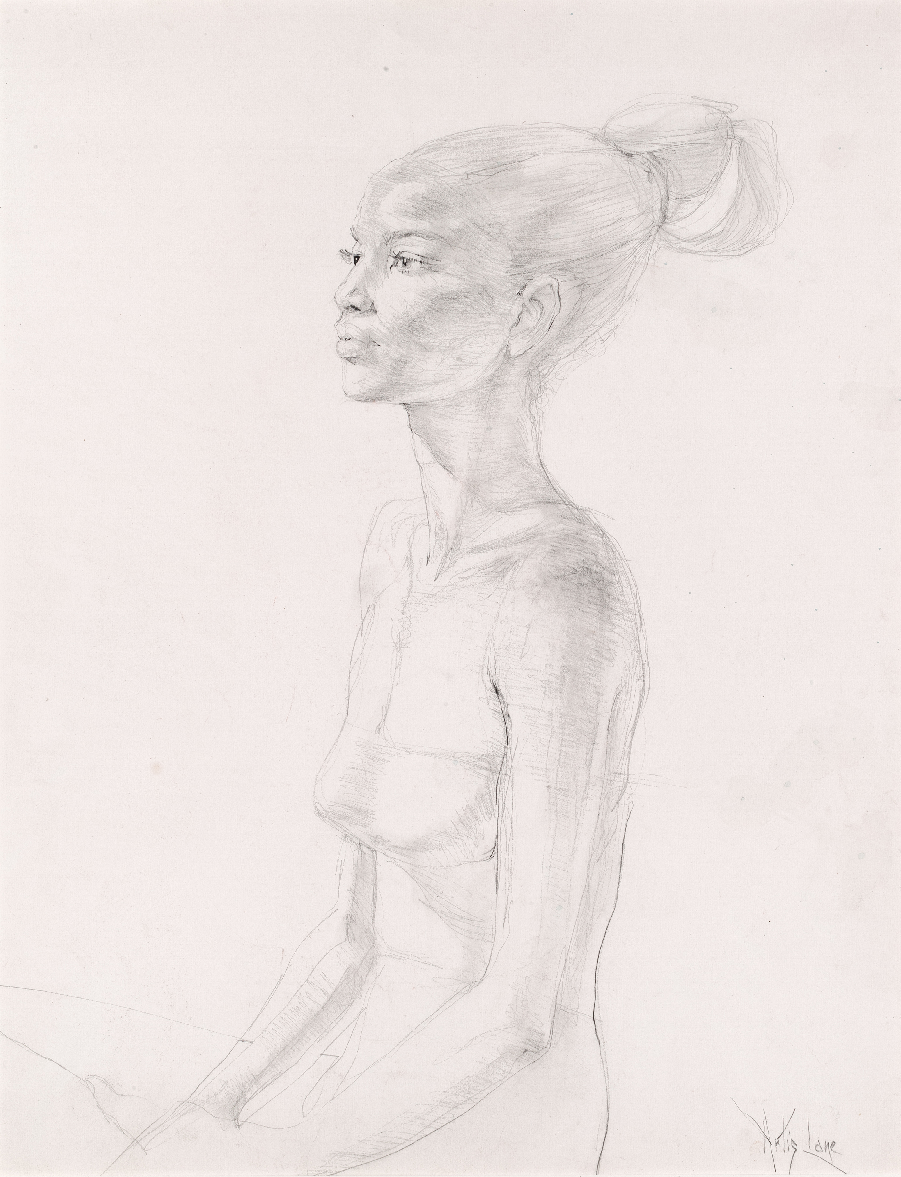 PFF225-Artis Lane, Young Woman, Pencil, 1985. Portrait of young woman in profile.