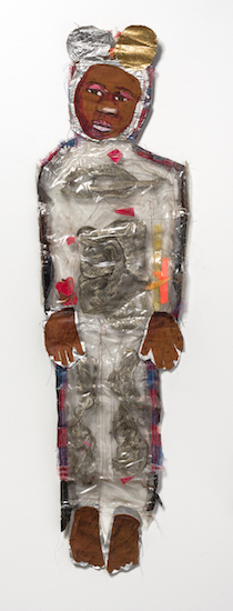 Marita Dingus, Anthony Tightly Wrapped, 2004, Metal, wire, leather, and plastic. Male figure with plastic and wire torso and limbs.