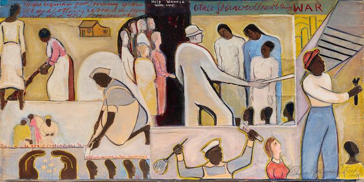 Thelma Johnson Streat, The Negro in Professional Life (Mural Study Depicting Women in the Workplace), Mixed media, 1945. Mural study in color depicting African American people, primarily women, working in various professions.