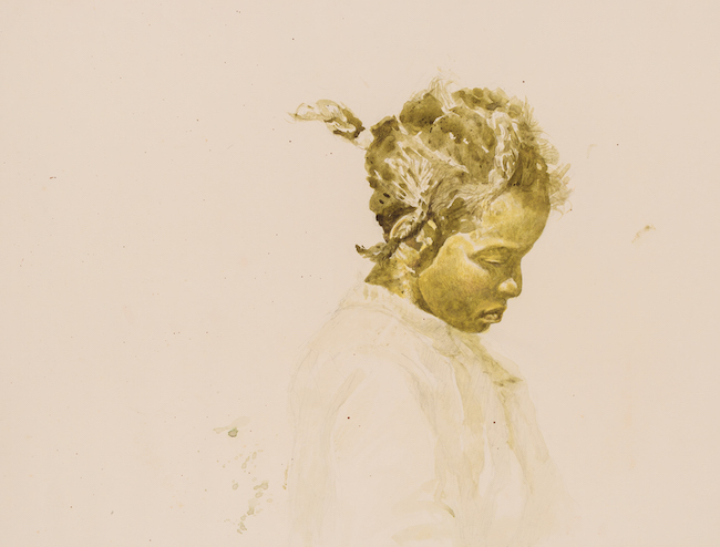 Kermit Oliver, Study for Theresa, Watercolor on paper, 1972. Study of young black girl in side profile.