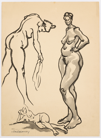 Joseph Delaney, Nude Figure Studies (Standing Poses), watercolor and ink wash on paper.