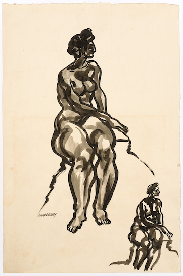 Joseph Delaney, Nude Figure Studies (Seated Poses), Watercolor and inkwash on paper.