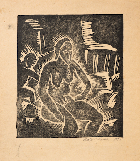 Ralph Chessé, Woman Seated, Linocut on paper. 
