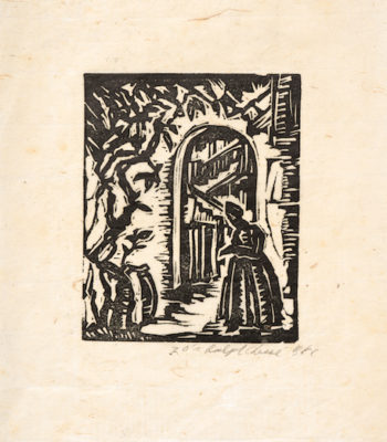 Ralph Chessé, Woman in Doorway, Linocut, 1928.