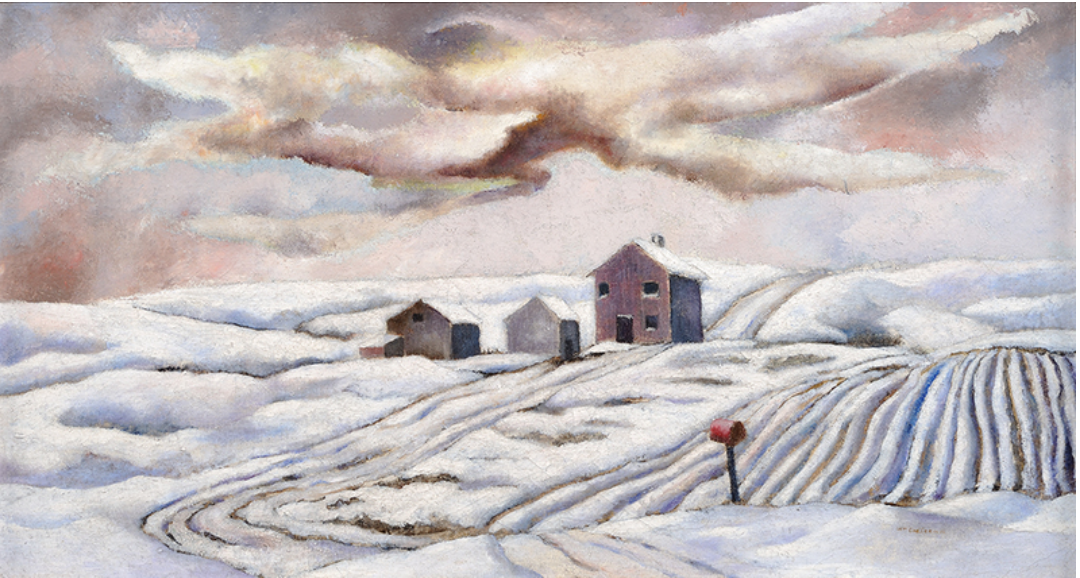 William Sylvester Carter, Missouri Snow, Oil on paper, 1942