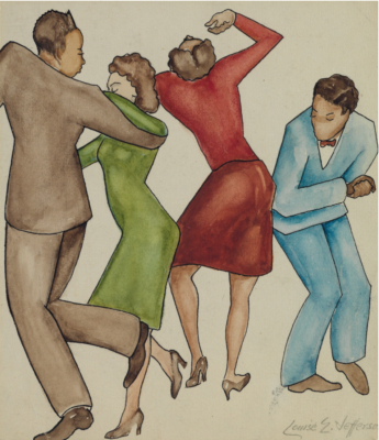 Louise E. Jefferson, Untitled (Dancers), Watercolor and pen and ink on cream wove paper, c.1938